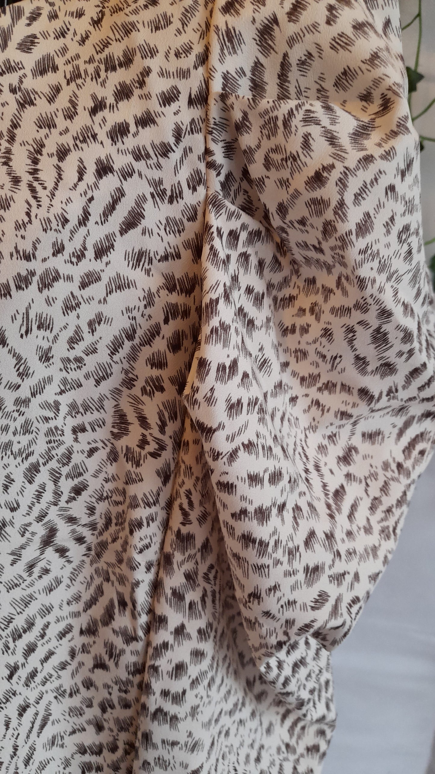 Top - Barkins White & Brown Flutter Sleeve Print. Size 14.