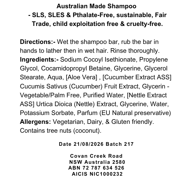 Aloe, Cucumber & Nettle Shampoo Bar