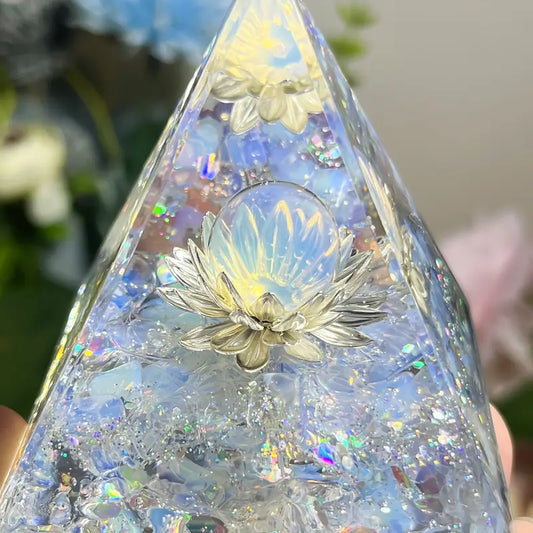 Orgone Generator Crystal Pyramid - Flower of Life with Opal