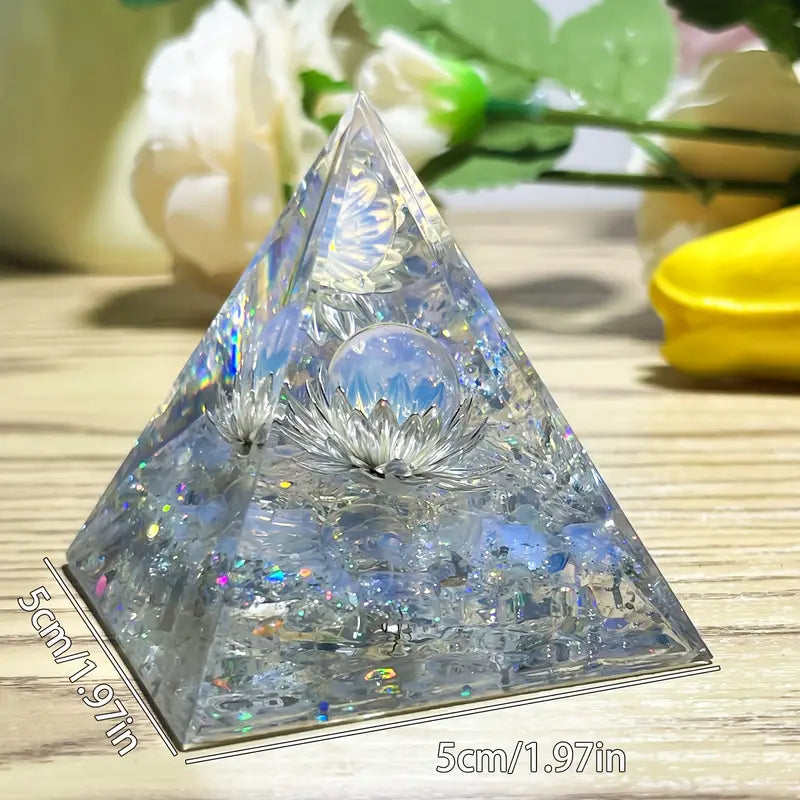 Orgone Generator Crystal Pyramid - Flower of Life with Opal