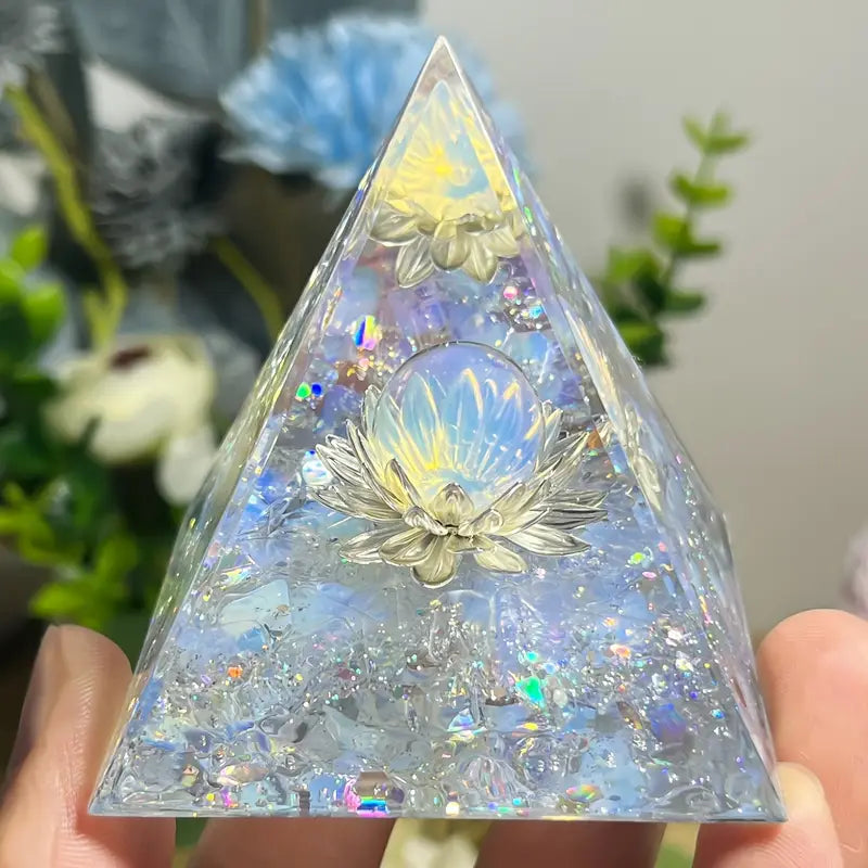 Orgone Generator Crystal Pyramid - Flower of Life with Opal