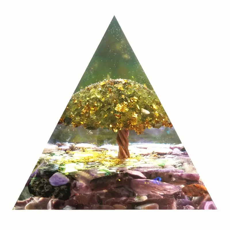 Orgone Generator Crystal Pyramid - Tree of Life with Amethyst & Peridot