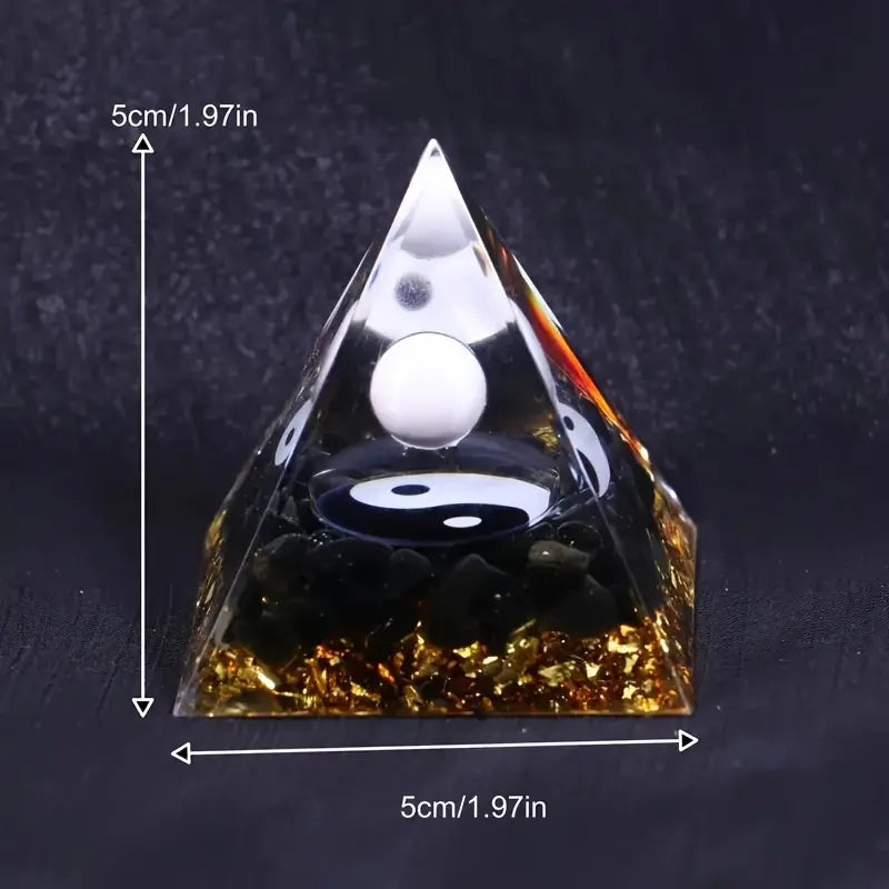 Orgone Generator Crystal Pyramid - Yin Yang with Selenite